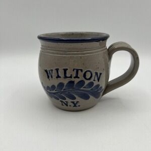 Westerwald‎ Pottery Stoneware Mug Signed 3.5 in Blue Leaf PA Made USA Wilton NY